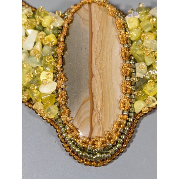 Artisan Green Stone Larve Oval Leather Back Collar Statement Necklace Boho Triba - Picture 3 of 15